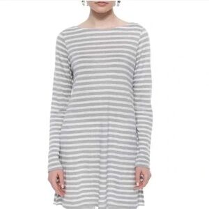 Eileen Fisher Linen Gray White Striped Long Sleeve Dress Tunic sz Petite XL